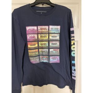 Aeropostale Long Sleeve Press Play Cassettes Graphic T-Shirt Mens M Womens L